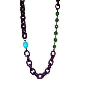 Ben Amun Iconic Lucite Link Turquoise & Peridot Boho Necklace